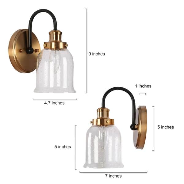 Kesa Modern Black Gold 1-Light Wall Sconces Bathroom Vanity Lights with Seeded Glass