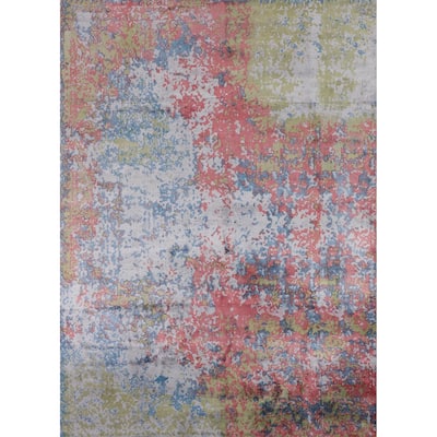 Multicolor Modern Abstract Area Rug Handmade Wool Carpet - 6'1" X 7'8"