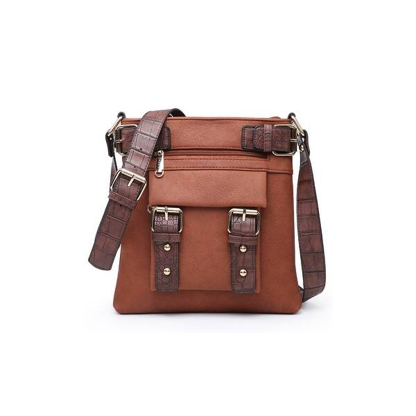 slide 1 of 18, Dasein Croco Embossed Buckle Detailed Crossbody/Messenger Bag