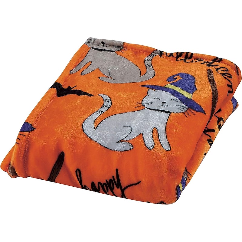 Décor&More Happy Halloween Microplush Throw Blanket (50" x 60") - Spooky Cats