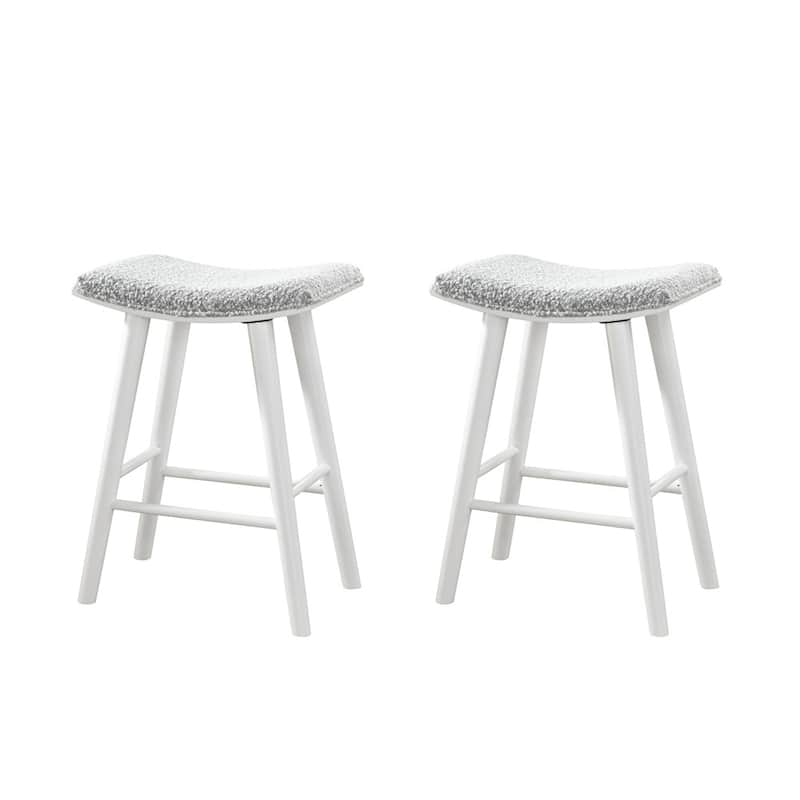 LuXeo Luna Backless Wood Saddle Counterstool/Barstool with Boucle Fabric Seat (Set of 2)
