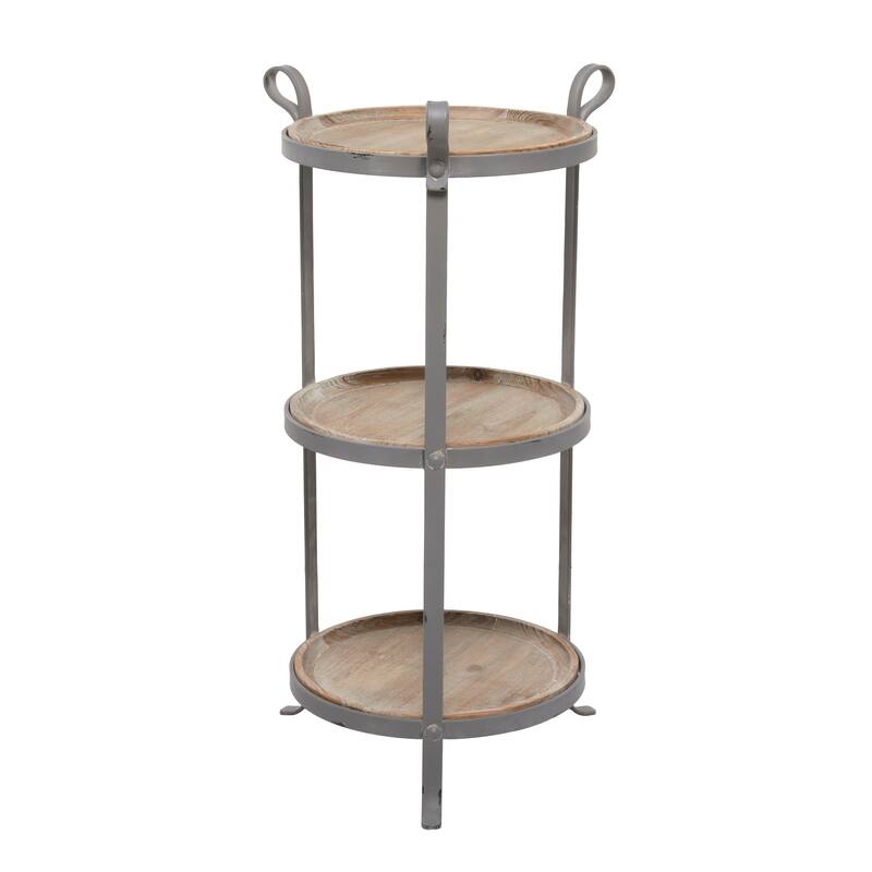 Metal 2 Shelf Accent Table with Brown Wood Tabletops - Gray - Roche River Decor - 14"Wx14"Lx28"H
