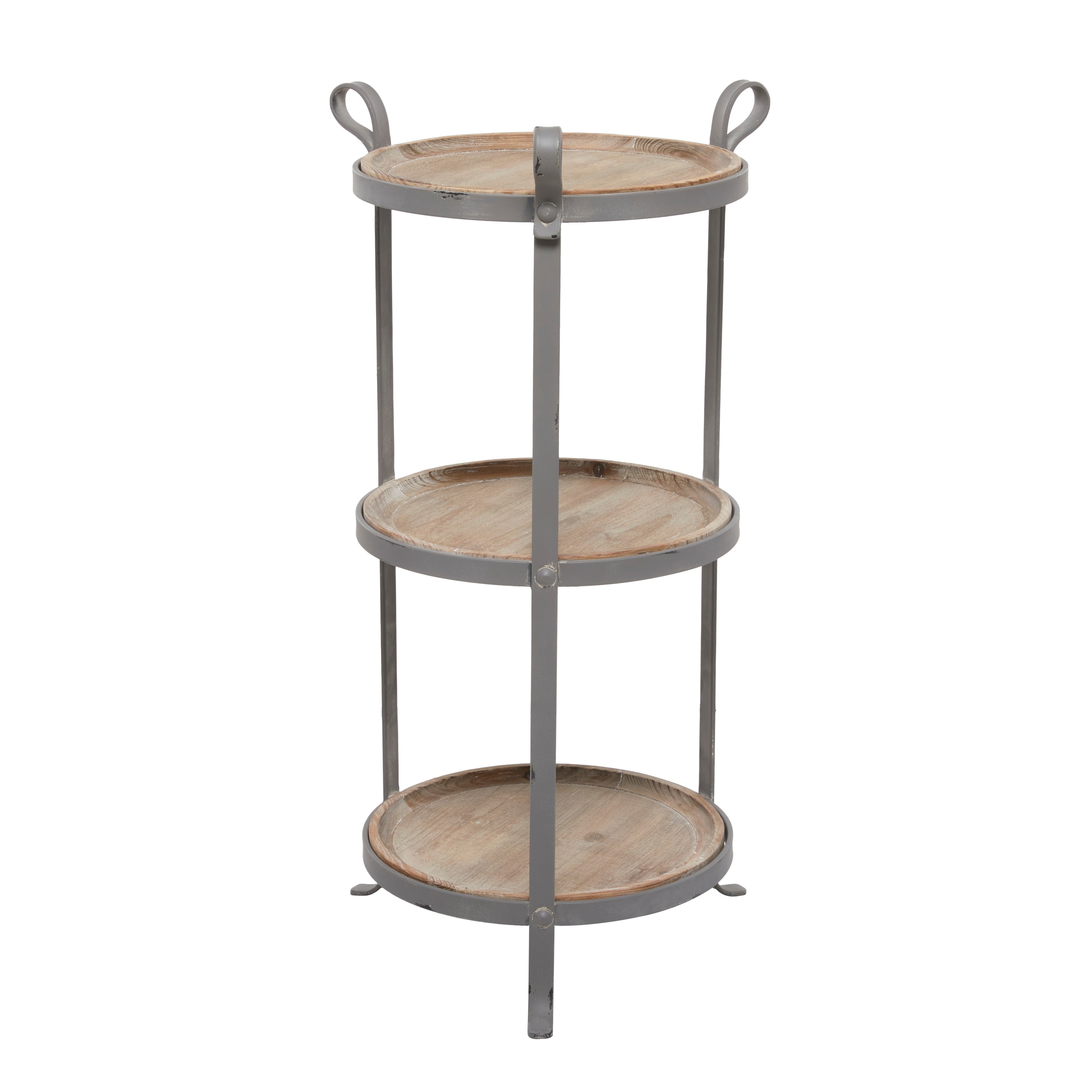 Roche River Decor - Metal 2 Shelf Accent Table with Brown Wood Tabletops - Gray - 14"Wx14"Lx28"H
