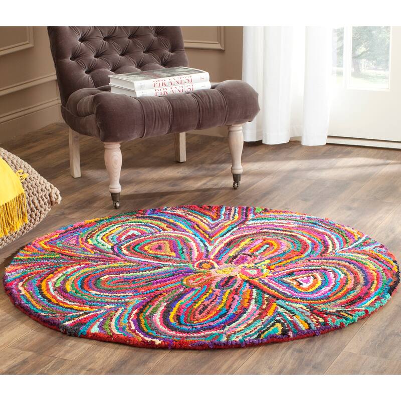 SAFAVIEH Handmade Nantucket Anastassia Contemporary Cotton Rug - 4' Round - Multi