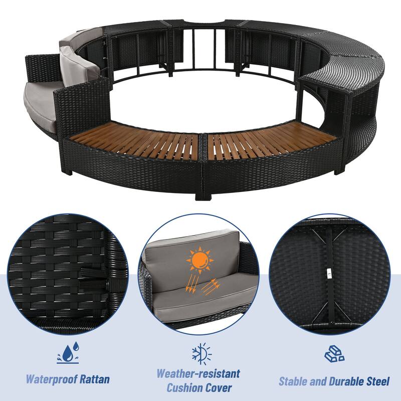 Outdoor Rattan Spa Frame Conversation Sofa Set with Storage & Bench