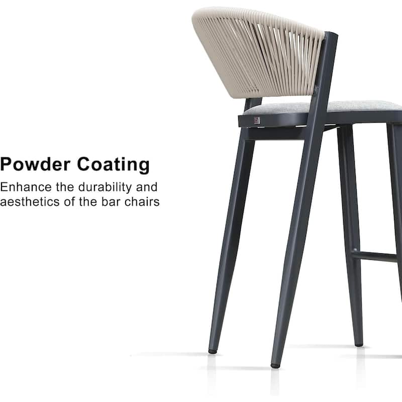 PURPLE LEAF Bar Stool Set of 2 Outdoor Rattan Bar Chair with Back Metal Bar Height Stool Wicker Barstool Dark Grey - N/A