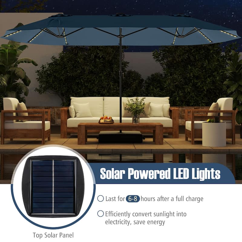 Extra Large 15.5 Feet Double-Sided Patio Umbrella with Solar LED Lights and Crank Outdoor Shade (Umbrella Only)