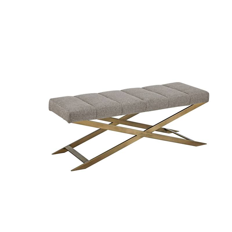 Modrest Xane Contemporary Grey Fabric & Brushed Brass Bench - Grey