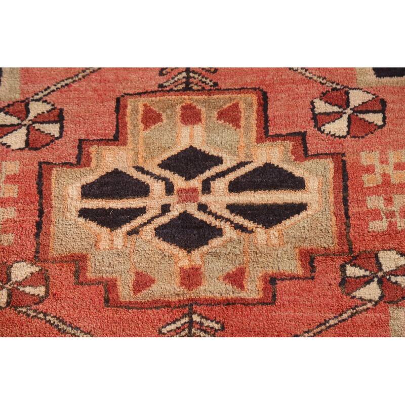 Geometric Ardebil Persian Vintage Runner Rug Handmade Wool Carpet - 3'10"x 10'0"