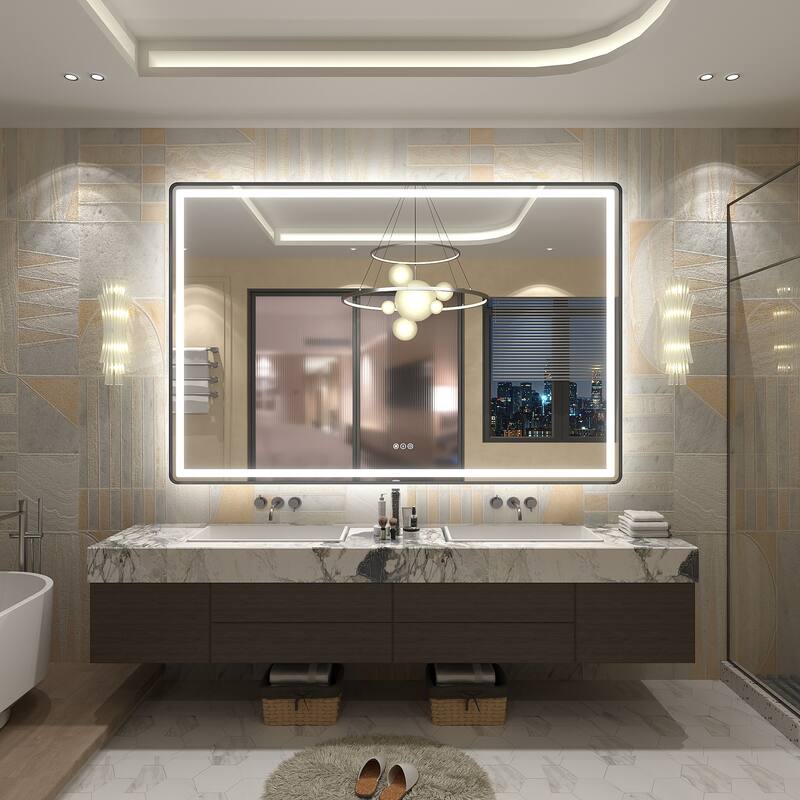 UL Certified Black Metal Framed LED Front Light and Backlit Anti-Fog Wall Bathroom/ Vanity Mirror