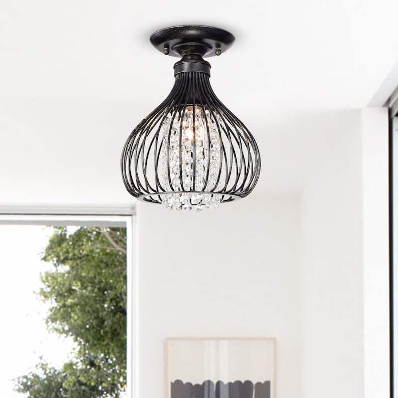 Antique Bronze 1-Light Metal Bell Shade Semi Flush Mount - Antique Bronze