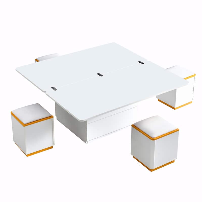 Lift-Top Coffee Table with 4 Storage Stools