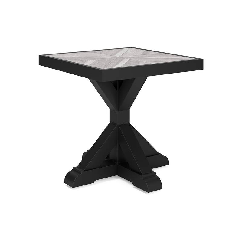 22.25 in. Black and Gray Square Metal End Table, Sturdy Build End Side Table for Living Rooms