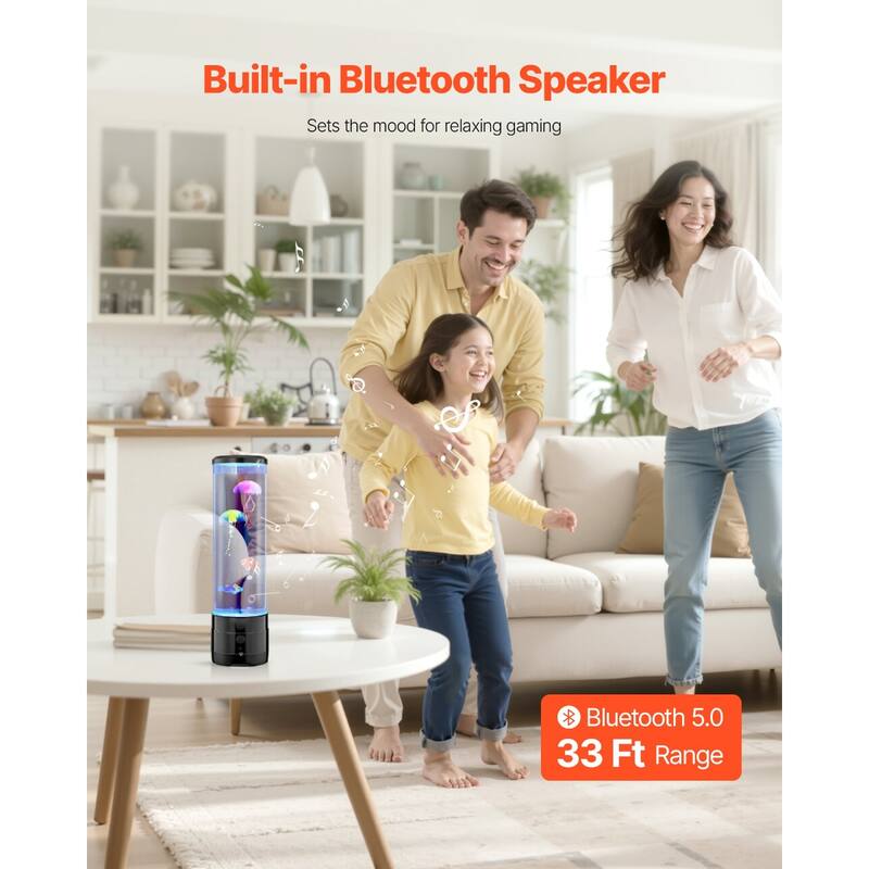 3-in-1 Sensory Bubble Lamp with Jellyfish Motion Bluetooth Audio and 16 LED Colors Quiet Light - 4.21 x 15.04 in