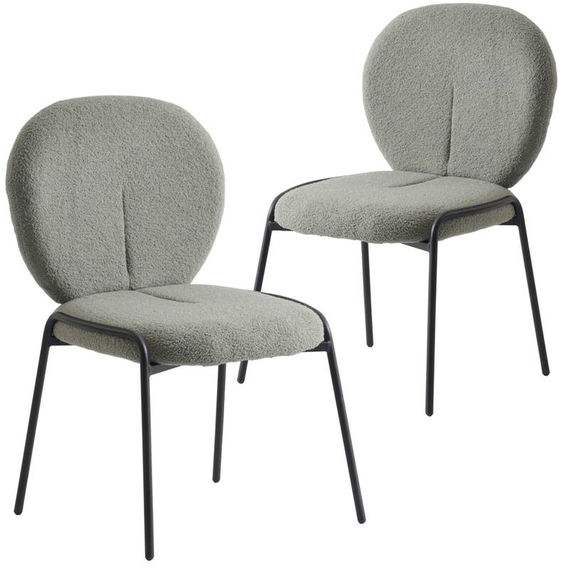 Celestial Modern Boucle Dining Chairs - Upholstered Accent Side Chairs with Black Powder-Coated Iron Frame Set of 2