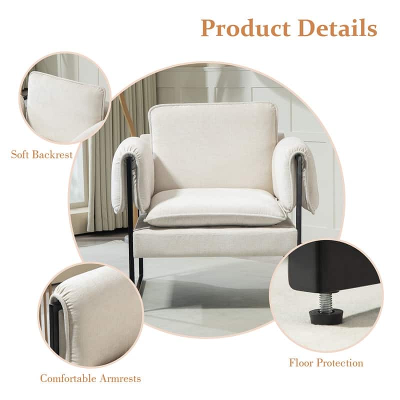 XINMICS Mid-Century Modern Accent Chair, Upholstered Armchair with Armrests and Metal Frame for Living Room, Bedroom