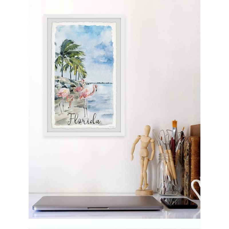 'Walk With the Flamingos' Framed Painting Print