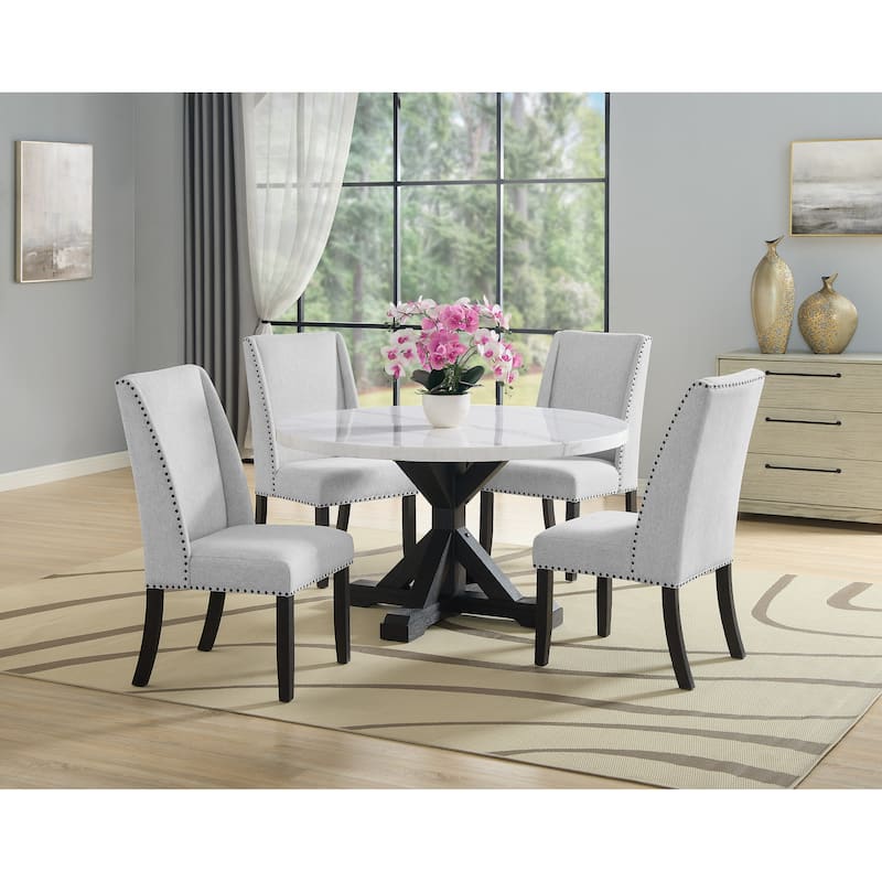 1pc Transitional Modern Formal Dining Table White Round Genuine Marble Table Top Black Finish Legs Wooden Dining Room Fu