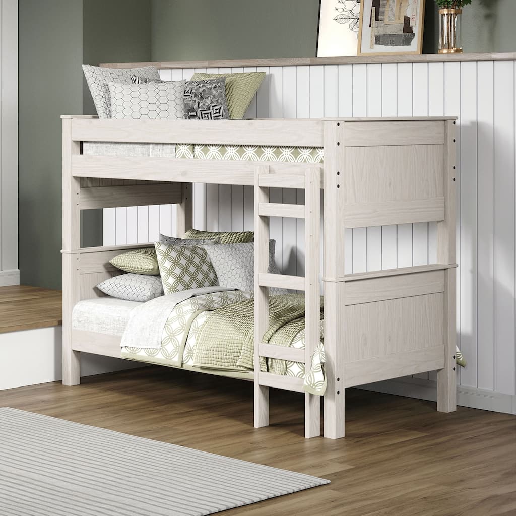 Twin over Twin Solid Pine Bunk Bed, Converts to 2 Separate Beds with Headboard Ladder