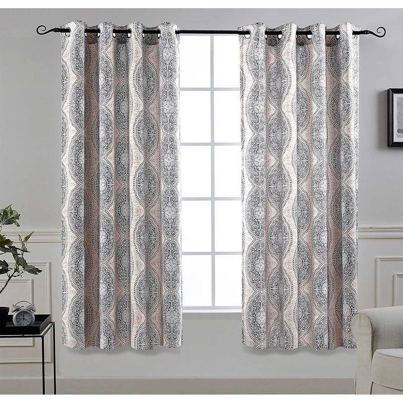 DriftAway Adrianne Pastel Damask Room Darkening Curtain Panel Pair - 52" width x 63 " length - Beige/Grey