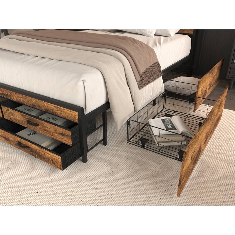 Full Size Storage Bed Frame with LED Headboard, USB Charging, 8 Drawers & RGB Lights, No Box Spring Needed