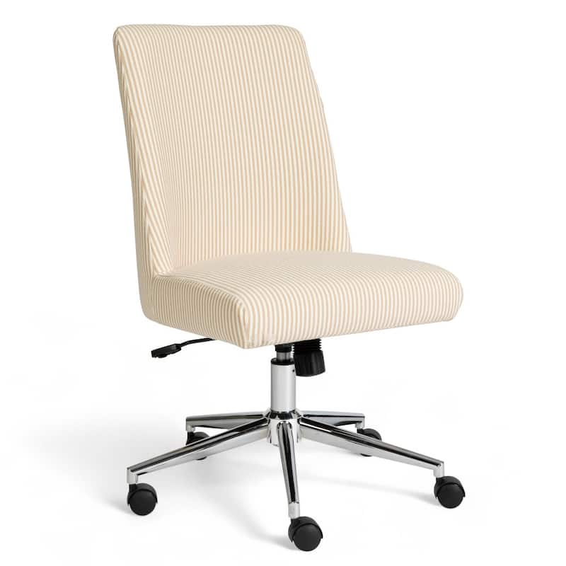 Martha Stewart Upholstered Height Adjustable Swivel Home Office Chair - Beige Stripe Fabric/Polished Nickel Frame