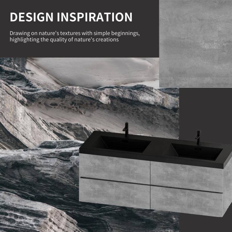 GDFStudio - Carter Floating Bathroom Vanity with Black Quartz Sand Countertops & Soft-Close Drawers