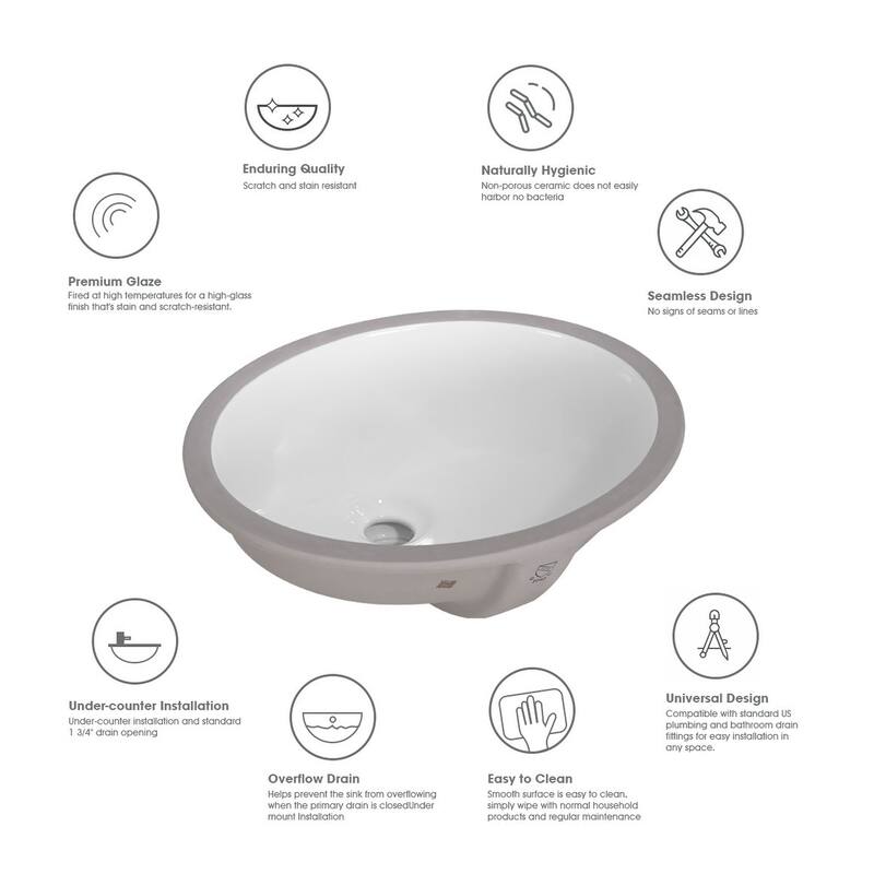 Vanityfair 18 in. Undermount Oval Bathroom Sink with Overflow in White Ceramic
