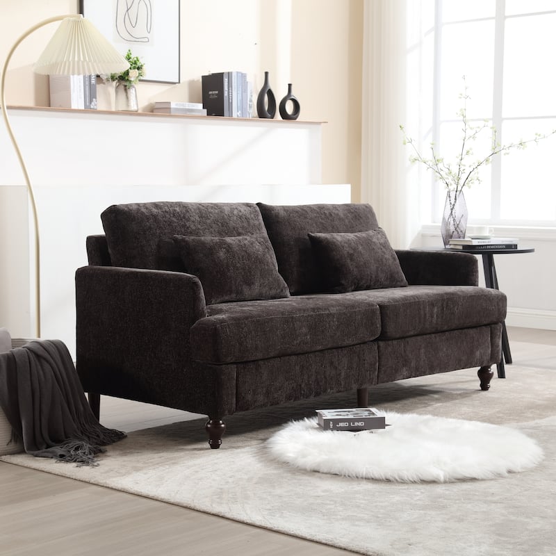 2-Seat Chenille Loveseat Sofa, Black, for Living Room and Bedroom - Multi-Color