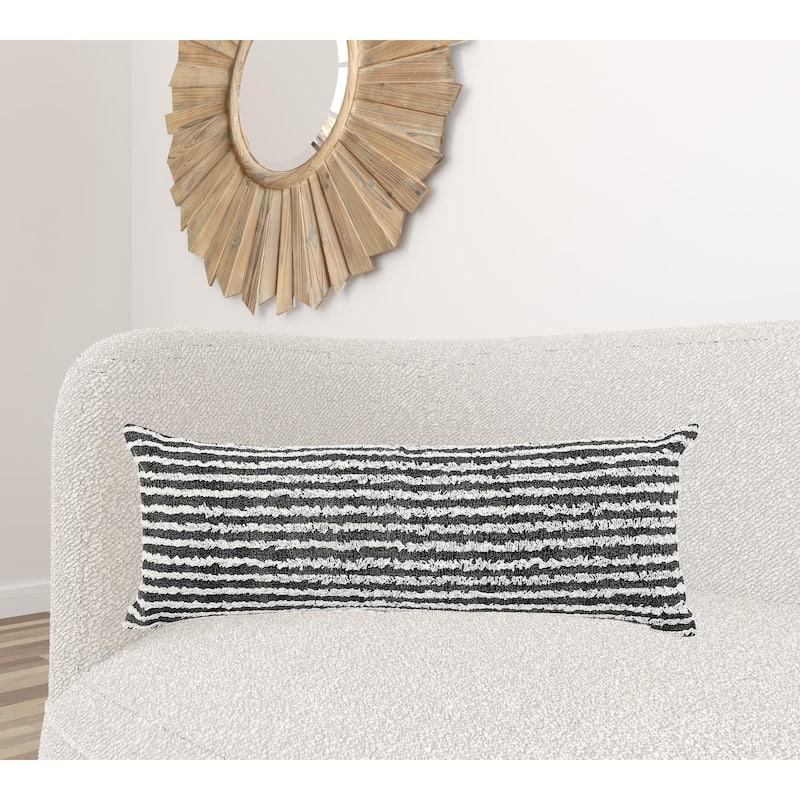 HomeRoots 14" X 36" Black And Cream 100% Cotton Striped Zippered Pillow