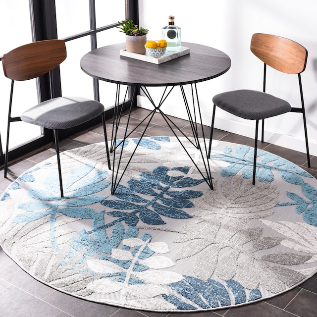 SAFAVIEH Cabana Laila Indoor/ Outdoor Waterproof Patio Floral Rug - 6'7" Round - Grey/Blue