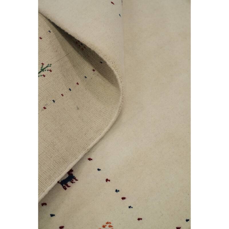 Hand Knotted Oriental 100% Wool Carpet Tribal Animal Pictorial Beige & Ivories Gabbeh Area Rug - 6' 5'' X 6' 7''