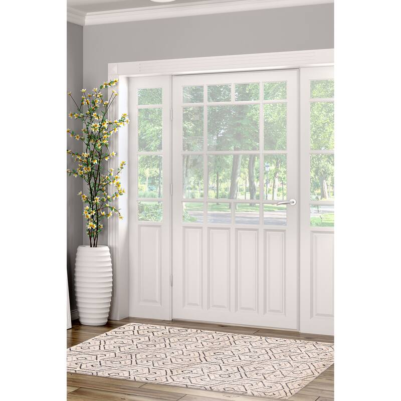 ECARPETGALLERY Hand Loomed Loreto Cream Viscose, Wool Rug - 4'1 x 5'11