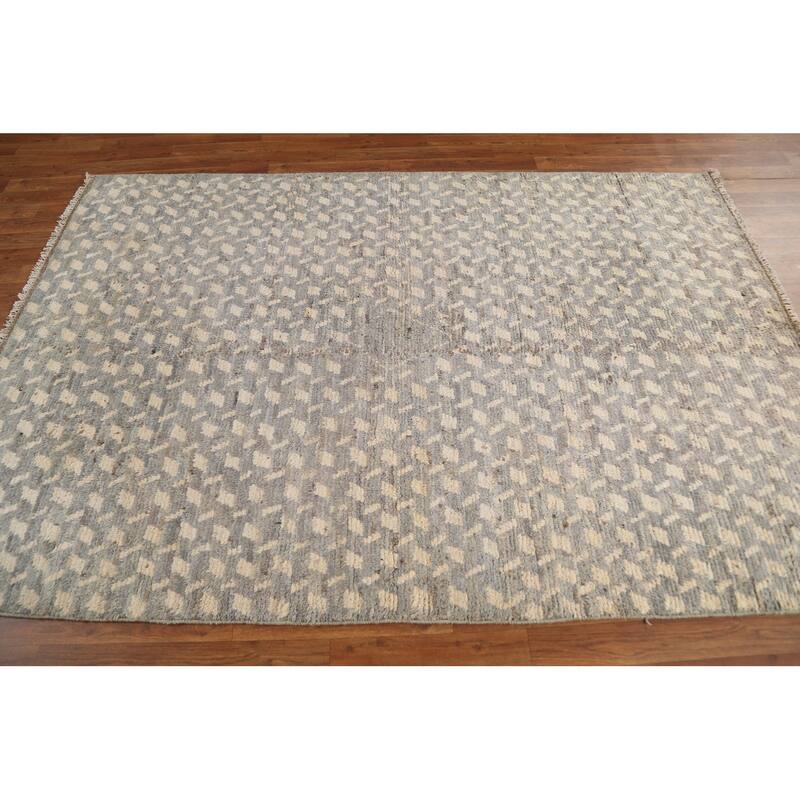 Hand Knotted Oriental 100% Wool Carpet Modern All-Over Greys & Charcoal Moroccan Area Rug - 7' 8'' X 5' 1''