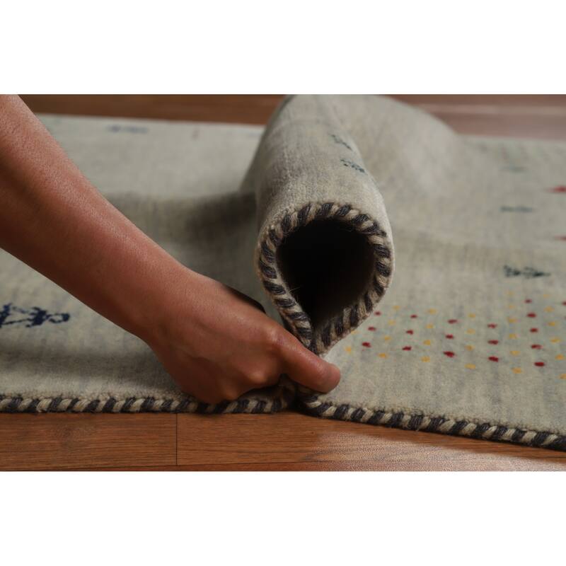 Hand Knotted Oriental 100% Wool Carpet Tribal Animal Pictorial Greys & Charcoal Gabbeh Area Rug - 5' 9'' X 4' 1''