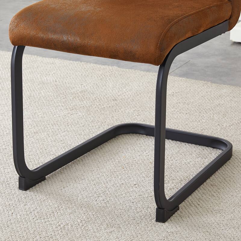 Retro Suede-Like Tech Fabric Dining Chairs with Sturdy Metal Legs, Ergonomic Arc Backrest, Reinforced Frame