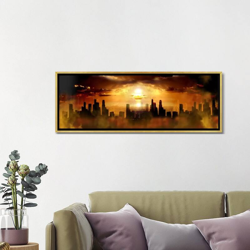 iCanvas "Nuclear blast behind city" by Panoramic Images Framed Canvas Print