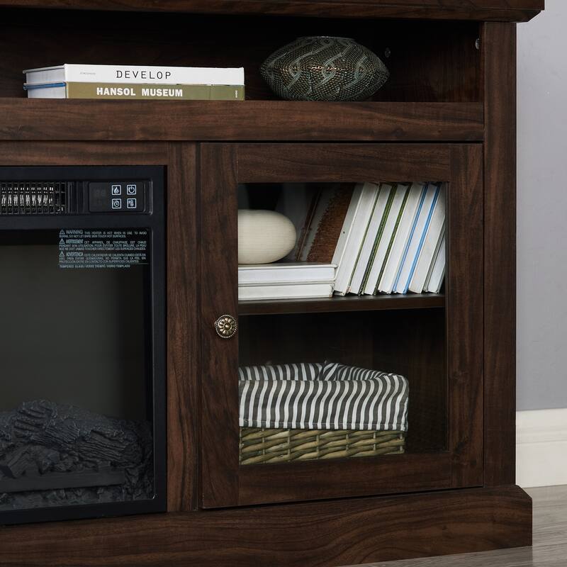 Contemporary TV Media Stand Modern Entertainment Console with 18" Fireplace Insert for TV Up to 65" with Open and Closed Storage