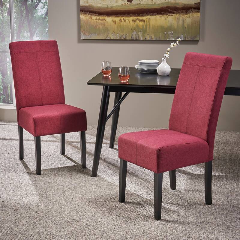 Upholstered Dining Chairs Set of 2, T Stitch Design Armless Modern Style - Red