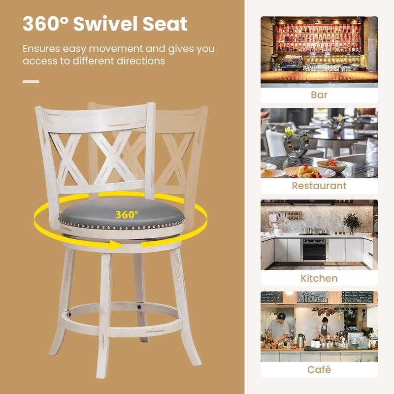 Gymax 25.5'' Swivel Bar Stools Set of 4 Solid Wood Stools w/ X-shaped