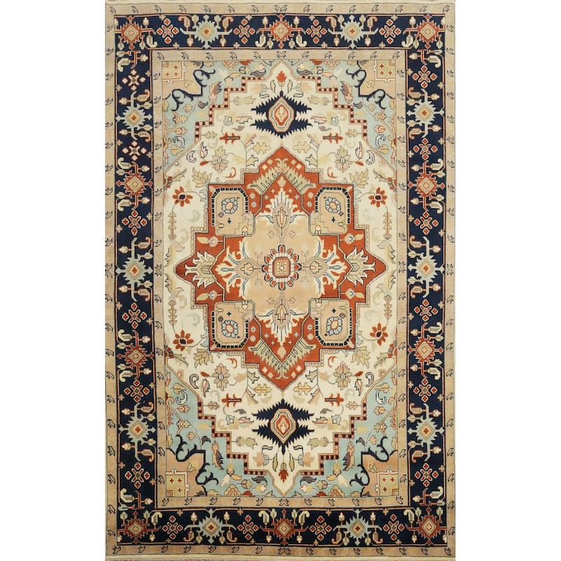 Hand Knotted Oriental 100% Wool Carpet Transitional Medallion Beige & Ivories Oushak Area Rug - 13' 9'' X 9' 10''
