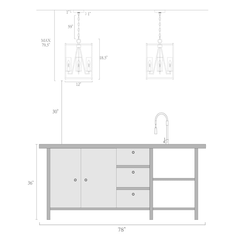 Modern Farmhouse Black Gold Geometric 4-Light Candle Pendants Chandelier for Kitchen Island