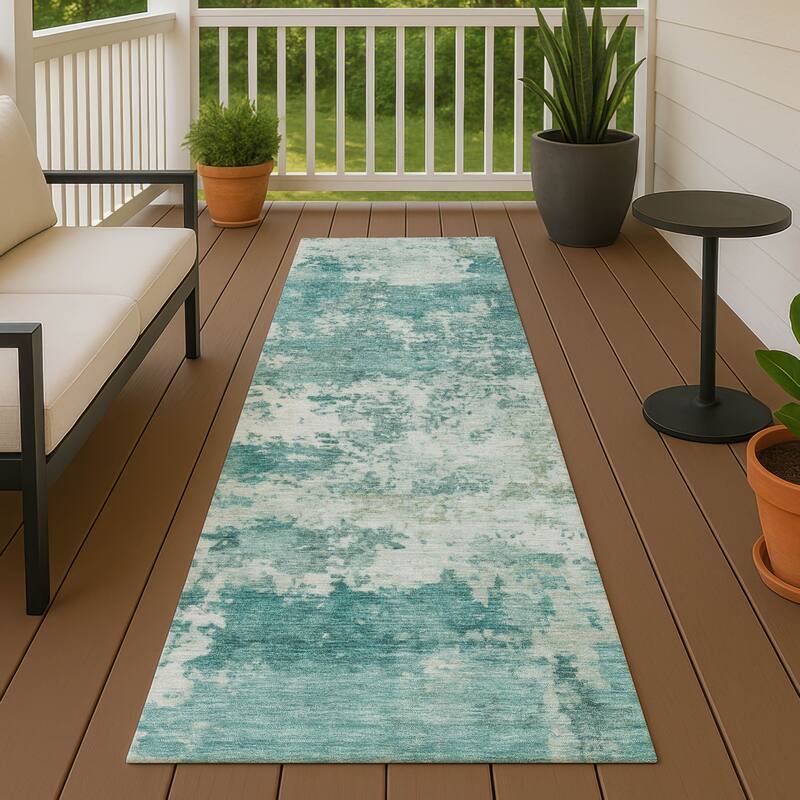 Machine Washable Indoor/ Outdoor Modern Jenna Chantille Rug - Teal - 2'3" x 7'6"