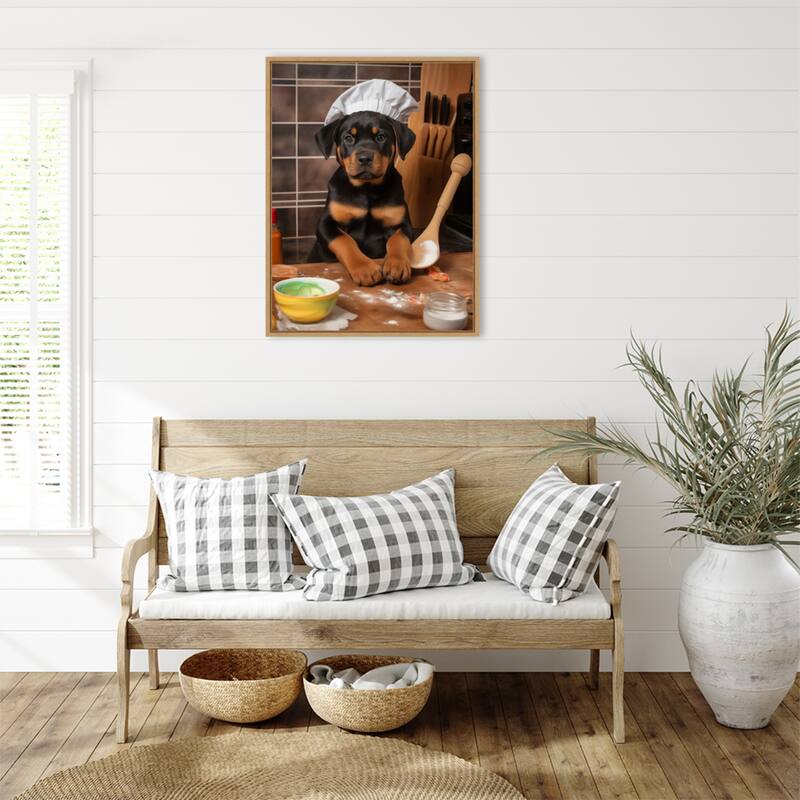 Rottweiler Puppy Chef by Andreas Magnusson Framed Canvas Wall Art