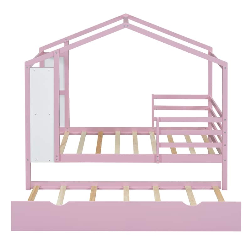 Wood House Bed with Fence and Writing Board
