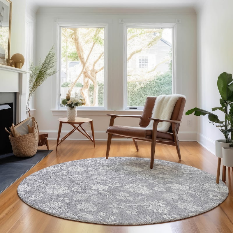 Premium Washable Super Soft Floral Garden Mayfield Rug - Gray - 8' x 8' - Round