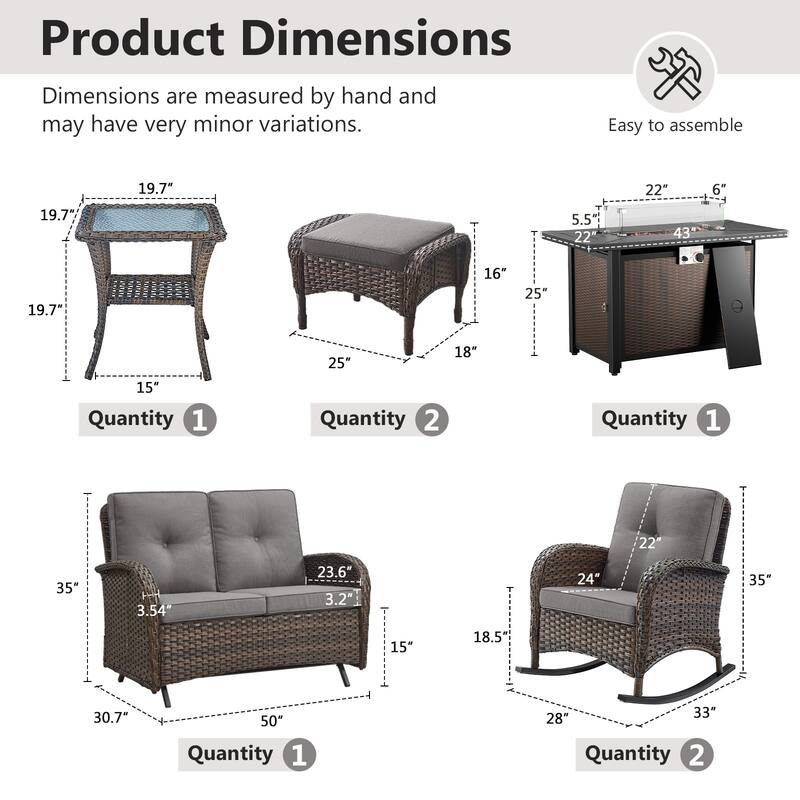 Gymojoy Outdoor Fire Pit Conversation Set, Loveseat Glider Sofa & Chairs - Patio Furniture Set