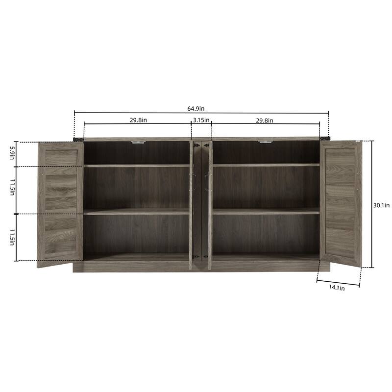 Faux Rattan Sideboard Adjustable Shelves Buffet Cabinet, Living Dining Room Accent Cabinet TV Cabinet Console Table, Stone Gray