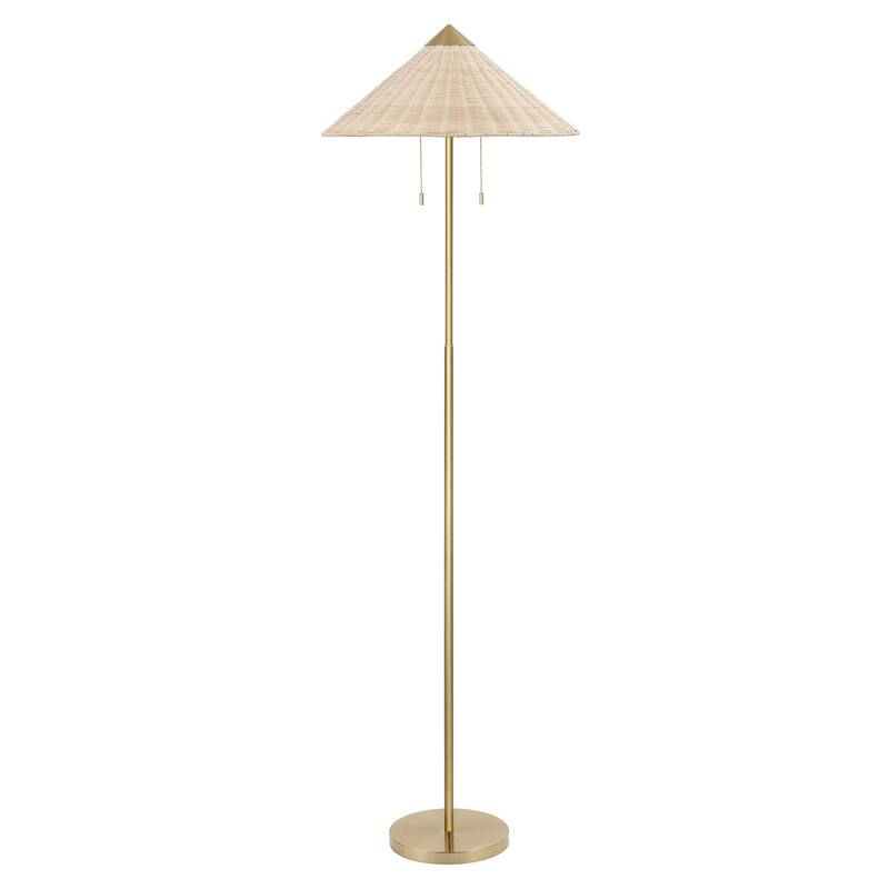 Floor Lamp Traditional Brass 65" 2-Light Rattan Shade