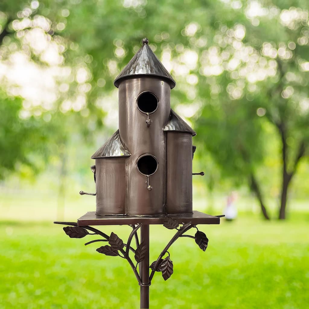 Tall Cylinder Triple Birdhouse Take- Silver Finished
